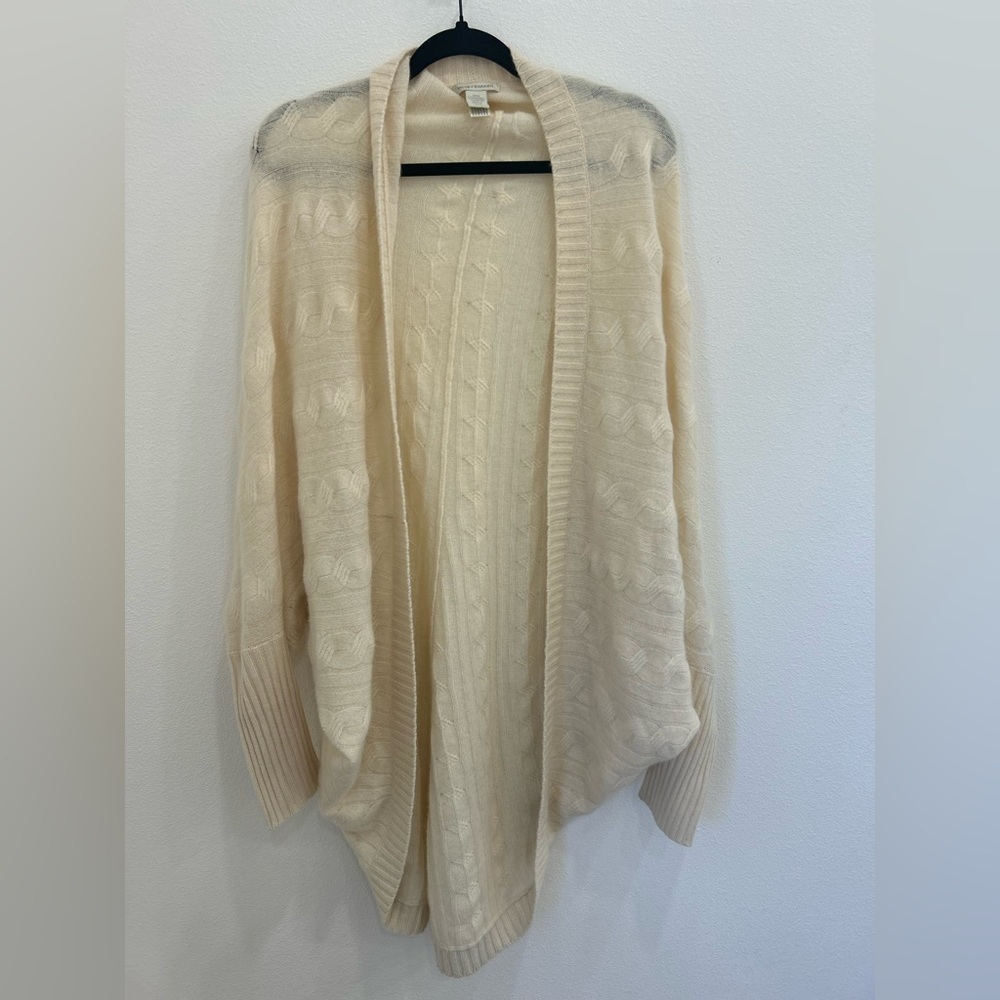 White + Warren Dolman Sleeve Cable Knit Cardigan Sweater in ivory cashmere M/L - Picture 2 of 8